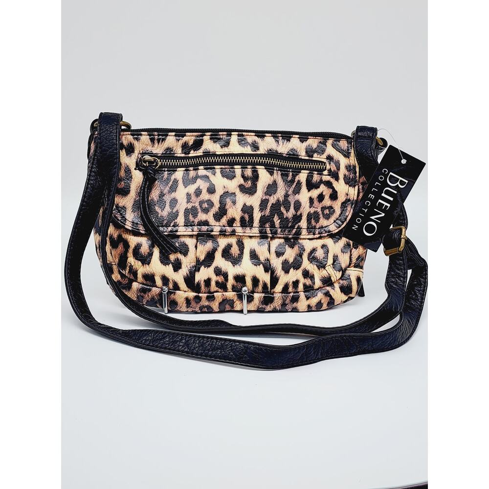 NWT Bueno Collection Leopard Print Cross Body Handbag, Multi-Pockets Zip Closure